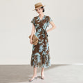 Elegant V-Neck Gradient Print Long Dress Women's Summer New Style Slimming Drapey Midi Dress Fashionable Versatile High Waist