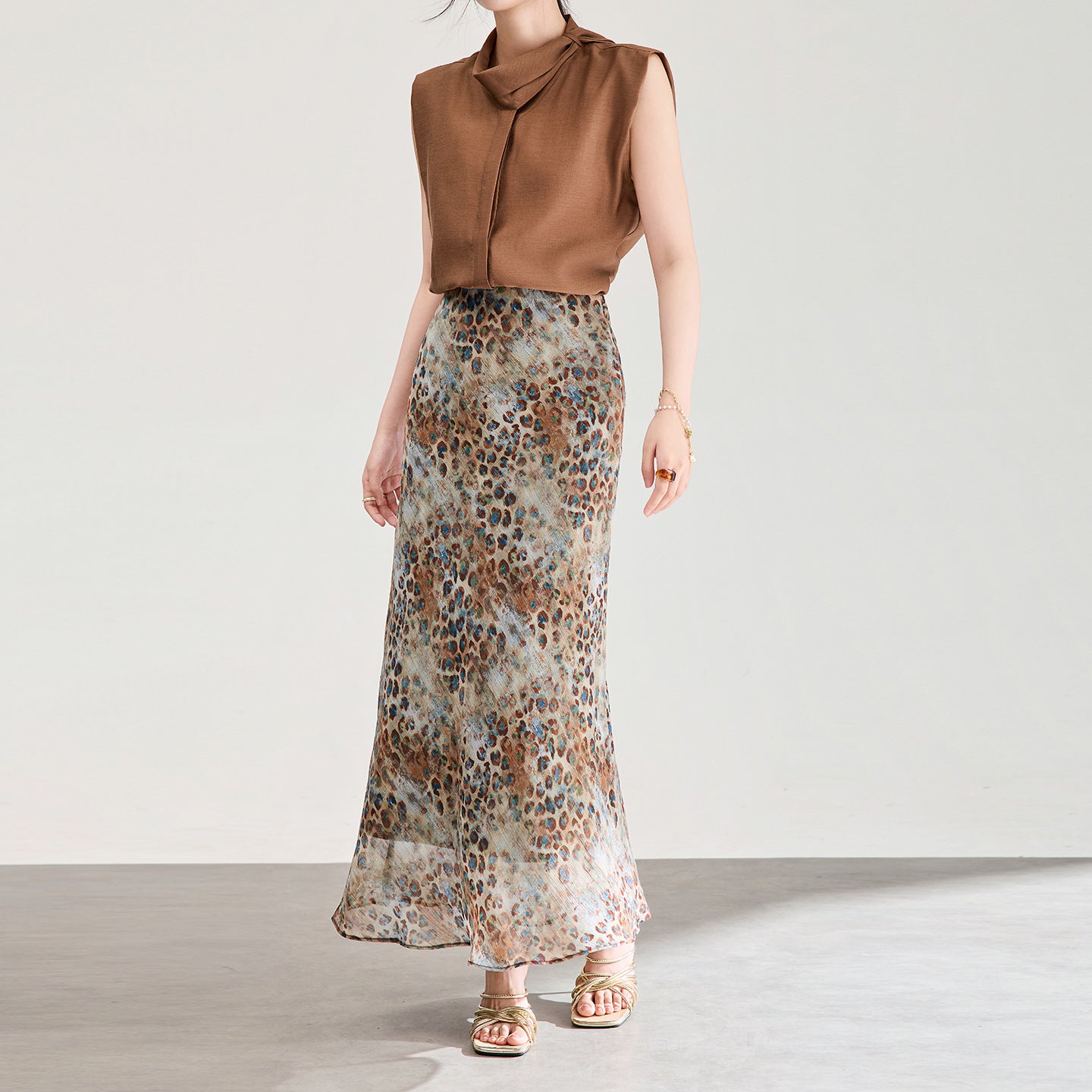 Retro Gold Thread Leopard Print Halflength Midi Skirt Women's Slimming Sexy Spring Summer Fish Tail Skirt Standard Version