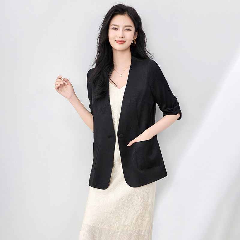 Elegant Floral Embroidery Drawstring Sleeve Blouse Women's Loose V-neck Lace Suit Top New Style Chinese Artistic Vintage