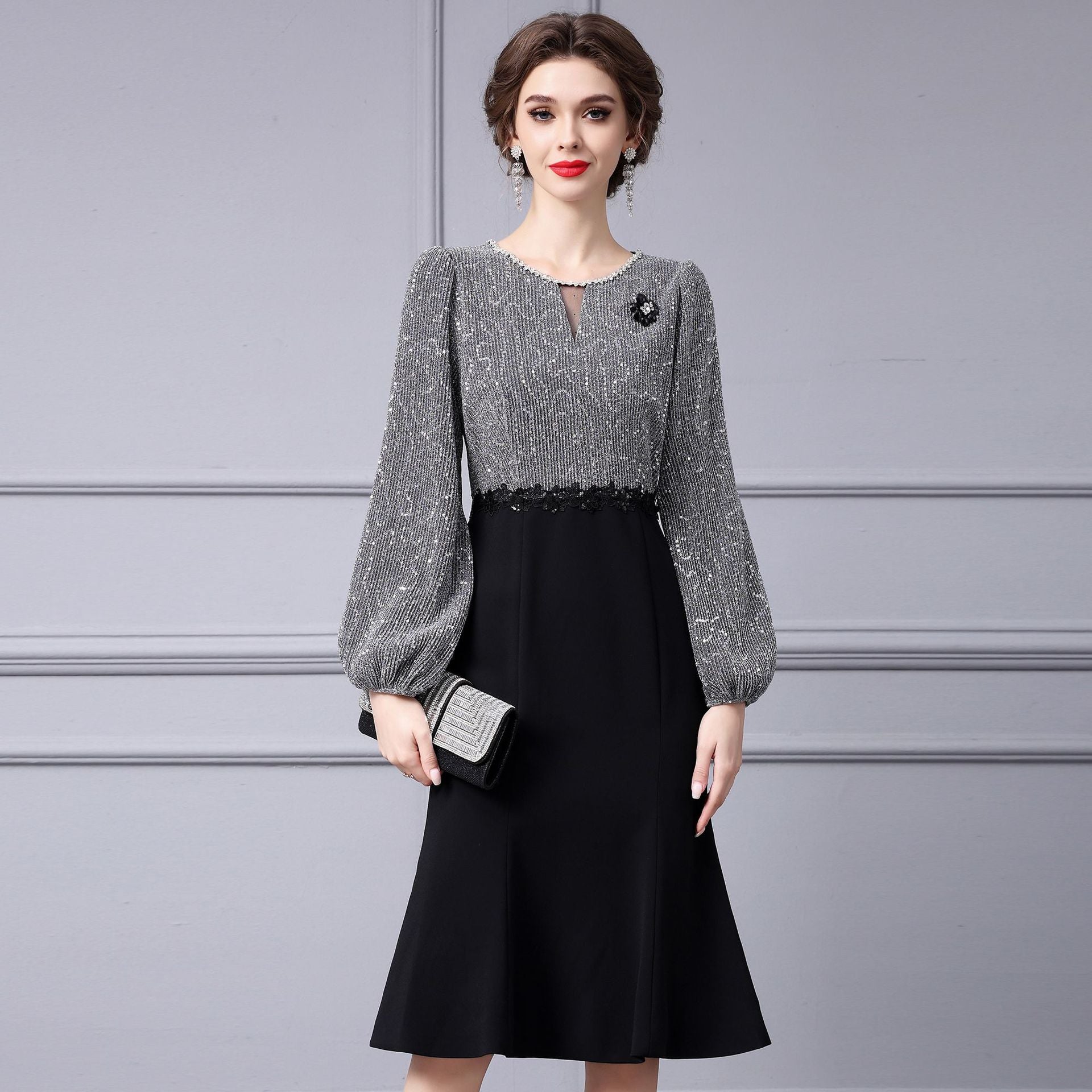 Versatile Young Mom Mid-Length Dress Elegant Atmosphere Covering Meat Dresses Formal Occasions All-Seasons Gowns