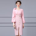 Elegant V-Neck Color Blocking Patchwork Side Slit High-End Socialite Style Dress Sensibility Autumn New Arrival