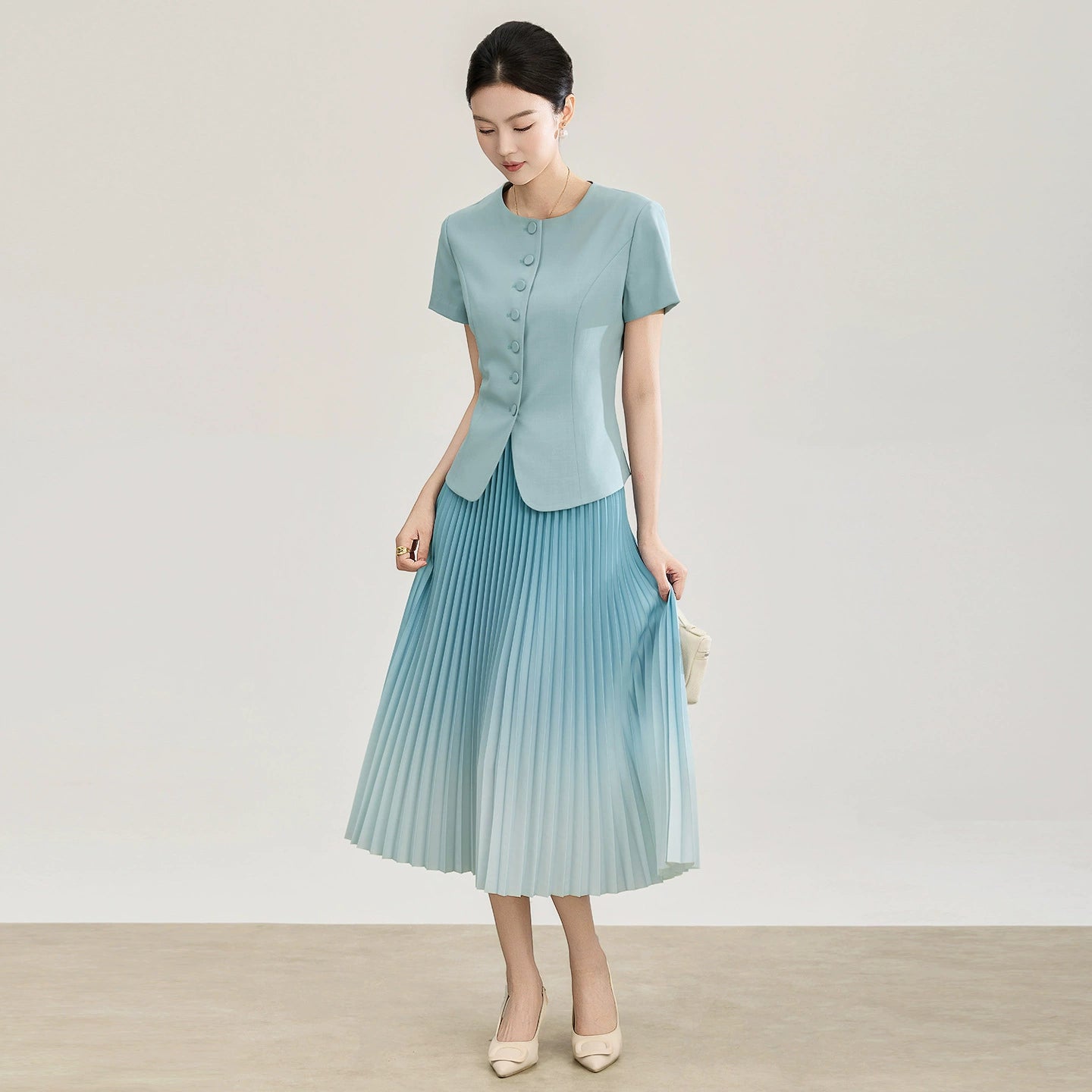 Elegant Blazer Women Fashion Office Short Sleeve 2 Piece Set Solid Button Down Mini New All Season Skirt Suits
