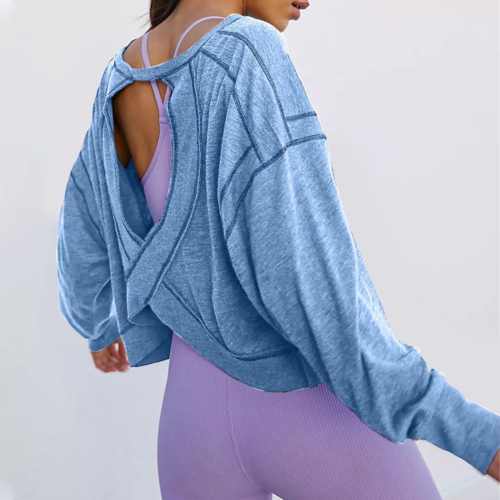 Women's T-shirt Spring Summer O-Neck Loose Long-sleeved Backless Hollow Out Personality Casual Tshirt Sports Tops