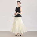 Summer Women's High Waist A-Line Skirt Puffy Tulle Skirt Breathable Elastic Waist Gentle Wind Long Skirt Pure Color
