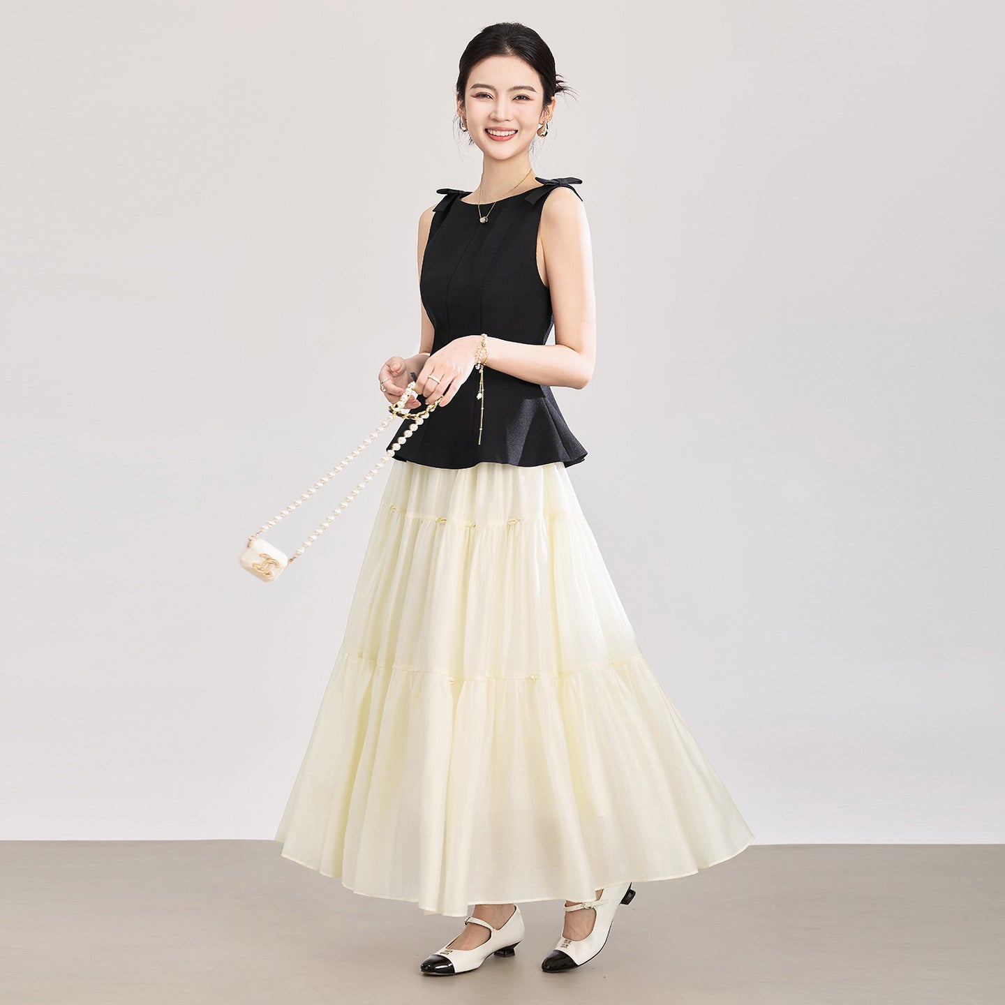 Summer Women's High Waist A-Line Skirt Puffy Tulle Skirt Breathable Elastic Waist Gentle Wind Long Skirt Pure Color
