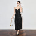 Elegant V-neck Tassel Sequin Heavy Work Midi Strapless Gown Fashionable Luxury South Oil Design Sense Midi Dress