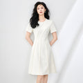 Elegant Pink A-Line Dress Women's Short Sleeve Slim Fit Summer High Waist Zipper Closure Casual round Neck Dress