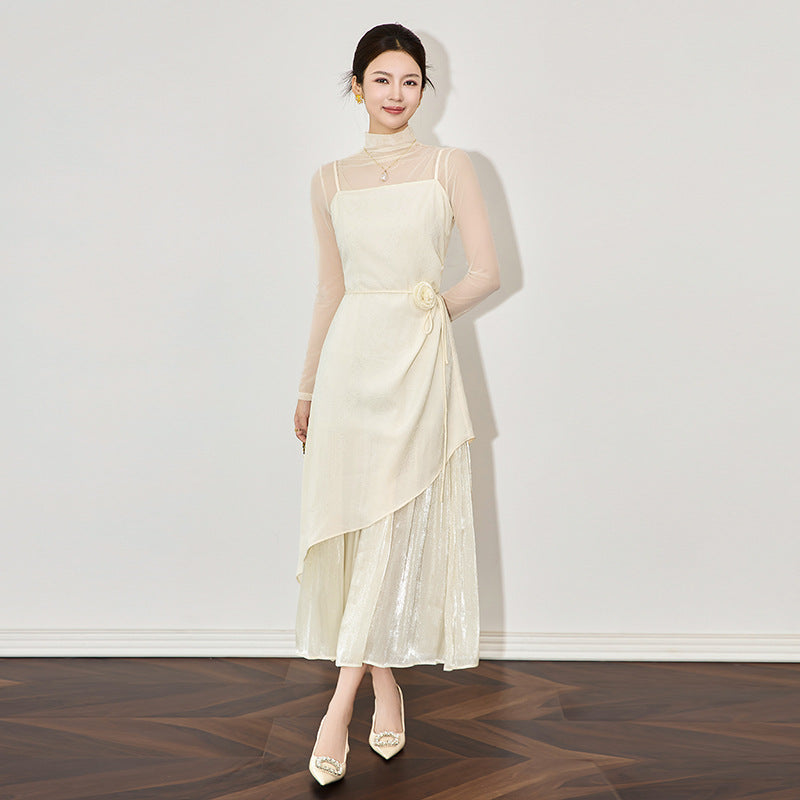 Style Women's Summer Dress Short Sleeve Button Shirt with Sling Skirt Hanfu Two-Piece Set National Trend