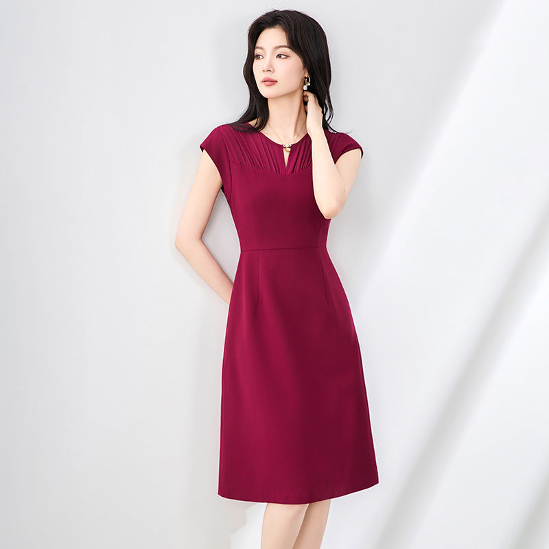 New Summer O-Neck Elegant Office Lady Dresses for Woman Fashion Solid Slim Dress Sleeveless Knee Length Party Dress