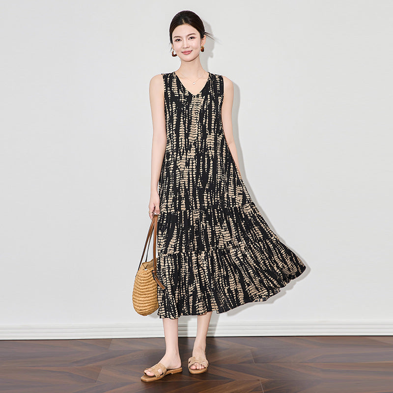 New Fashion Summber Casual O-Neck Women Dresses Women Clothing Print Women Sleeveless Plus Size