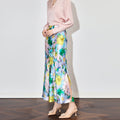 Women Luxury Pastel Floral Satin Long Skirts 2026 Spring Summer High Waist Elegant Chic Faldas