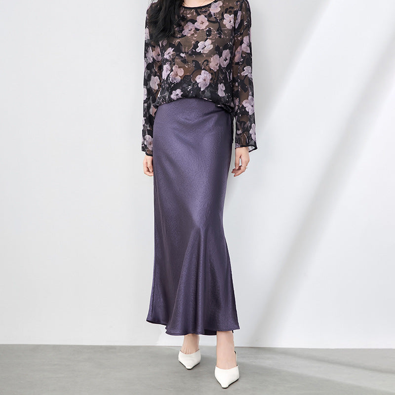 Acetate Satin Fish Tail Half Skirt Women's Spring New Slim High Waist Slimming Long A-Line Wrap Body Skirt Commute Style