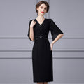 Luxury A-Line Dress Summer New Women Fashion Slimming plus Size Meat Covering V-Neck Dress Casual Wear Polyester