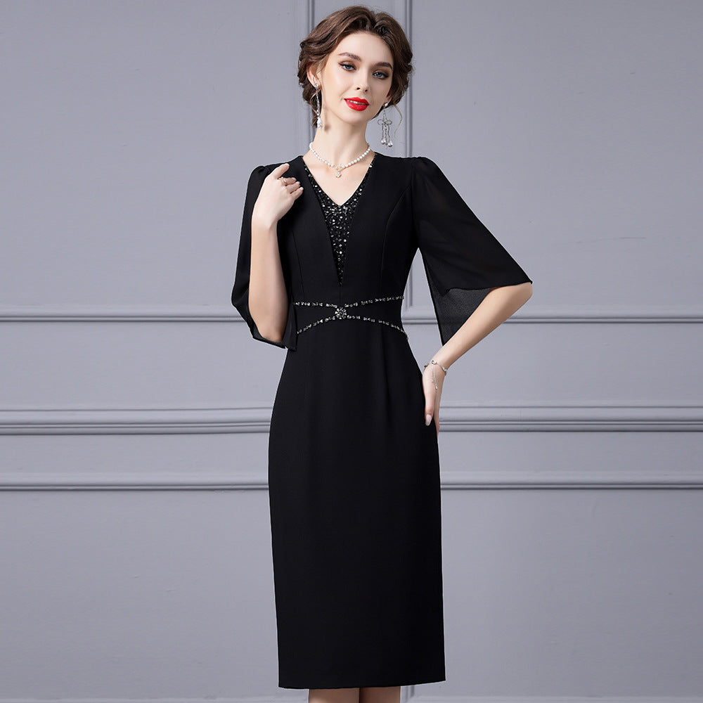 Luxury A-Line Dress Summer New Women Fashion Slimming plus Size Meat Covering V-Neck Dress Casual Wear Polyester