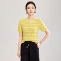 Lightweight Wool Knitted Short Sleeve T-Shirt Hollow out Print Fresh Style Women's Crew Neck Top Quality Material Comfortable