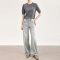 Women's Low Waist Wide Leg Blue Jeans Summer Loose Slimming Floor-Length Casual Cotton Denim Pants