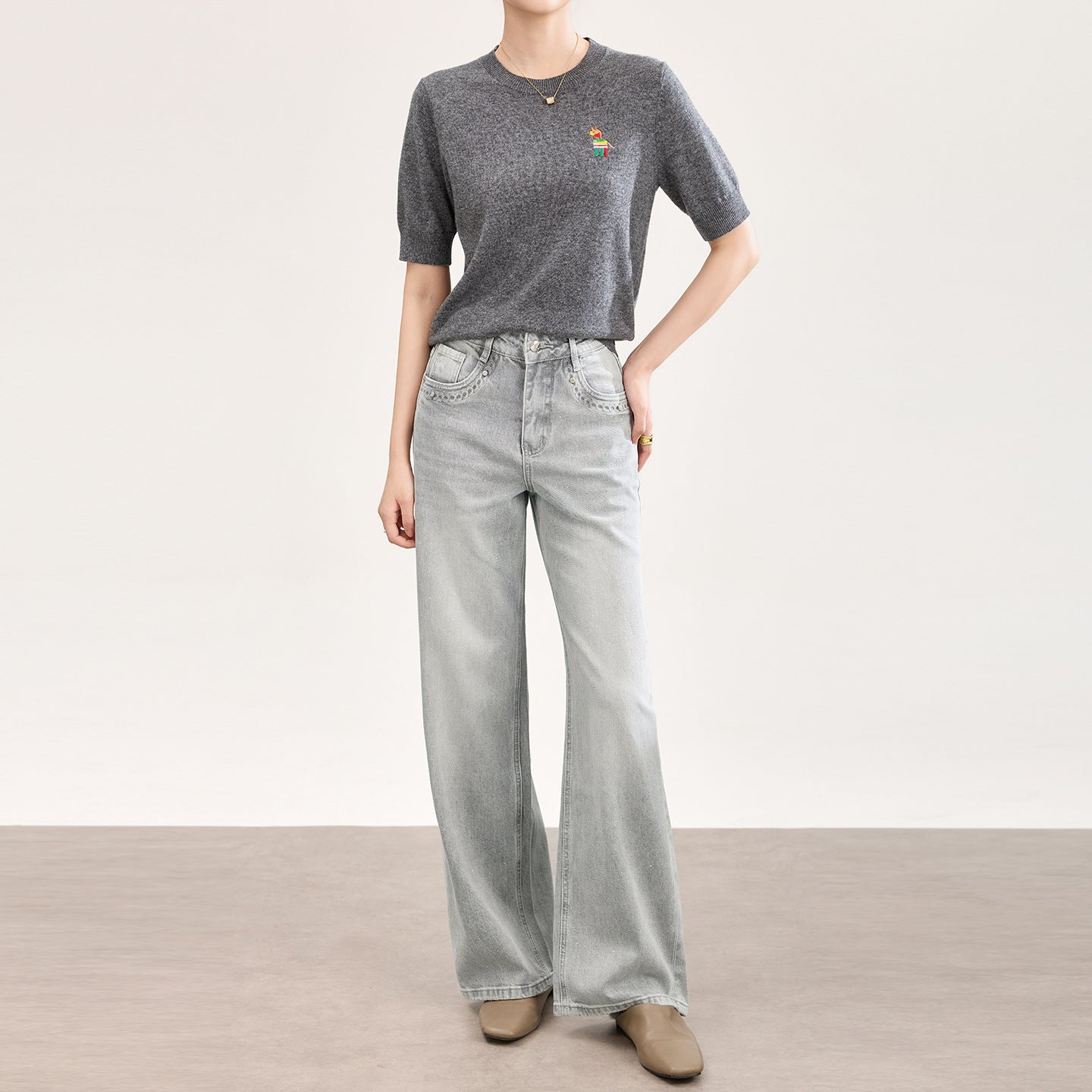Women's Low Waist Wide Leg Blue Jeans Summer Loose Slimming Floor-Length Casual Cotton Denim Pants