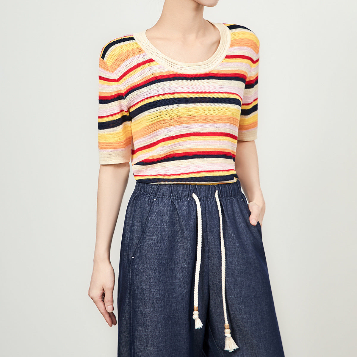 Summer Top Women's T-shirt Short Sleeve Women's Solid O Neck Korean Yellow Casual Cotton Tops
