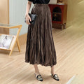 Ruched Pleated Long Skirts for Women 2025 Summer Fashion Ladies High Waist Elastic Casual Dance Skirt A-Line Big Swing