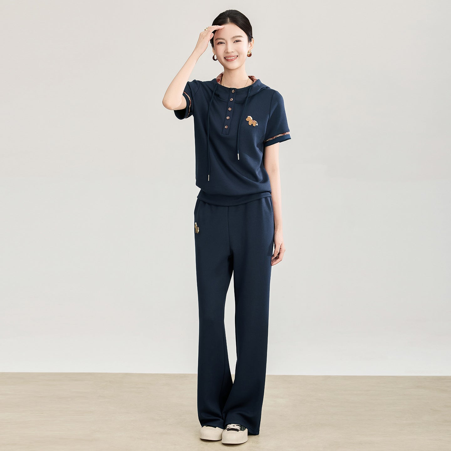 Women's Casual Sporty Hooded Sweatshirts Wide Leg Pants 2 Piece Suit Summer New Lady Short Sleeve Top Trousers Outfit
