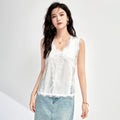 Lace Splice Slim Fit Vest Sleeveless Women's Basic Style Polyester Fiber Commute Style Mid Stretch Elegant