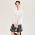 Women's White Shirt Lace Embroidery Hollow Out Peter Pan Collar Long Sleeve Cotton Blouse for Female
