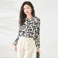 Summer New Style Silk Printed Knitted Shirt Thin Mulberry Silk Ladies Top Long Sleeve Plant Floral Basic Pattern Regular Fit