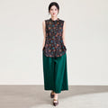 Shirt Women's Retro Button Printed Flower Split Sleeveless Vest Top Butt Covering Summer Commute Style