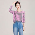 Fashionable Striped Knitted Top Women's Clothing Style Spring Summer New Arrival Breathable Polyester Loose Fit round Neck