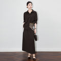 New Autumn Loose Stylish Slimming Two-Piece Set with Buttons Elegant Midi Skirt And Open Cardigan Casual Leisure Ensemble