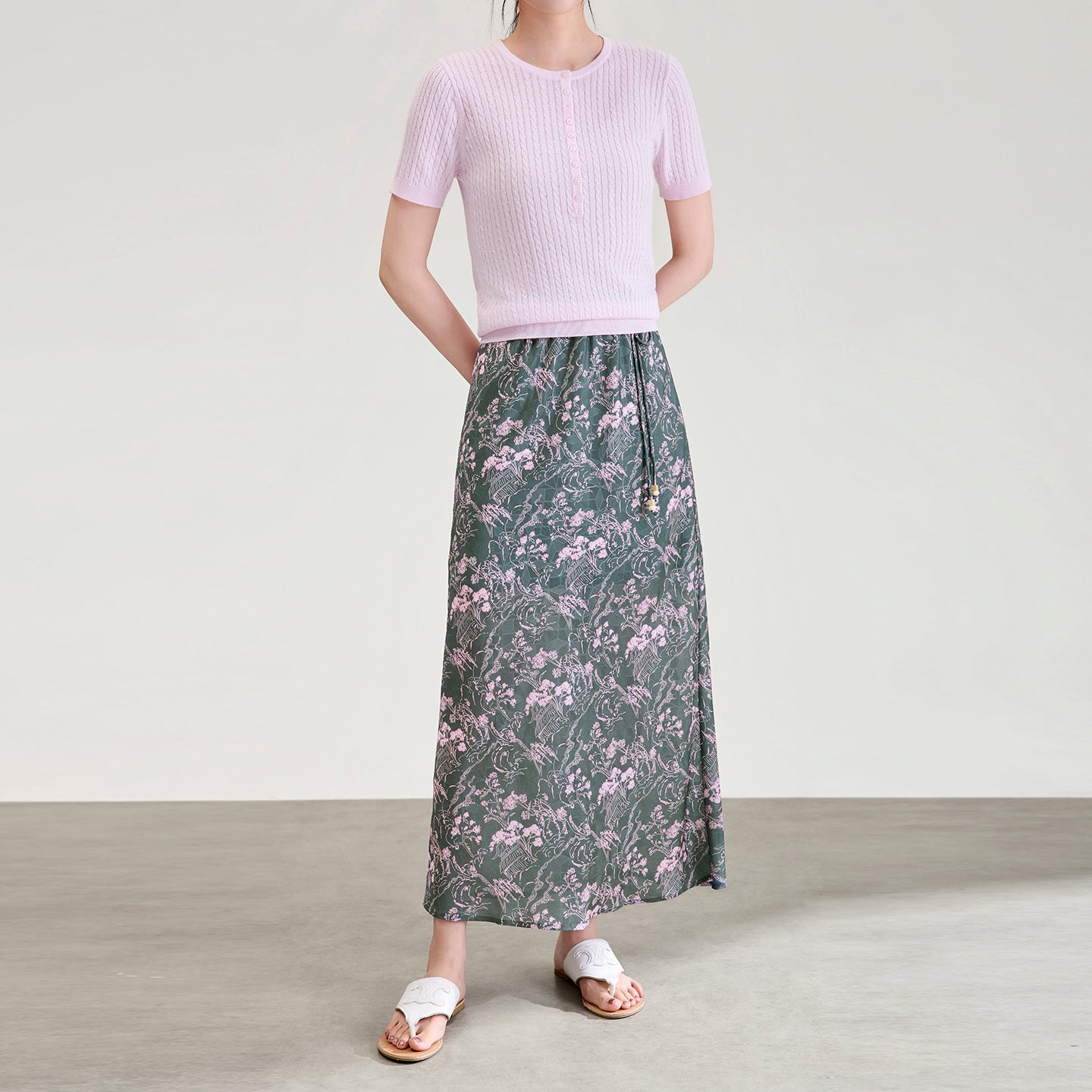 Floral Print Half-length Women's Skirt Summer New Design Pear-shaped Body Beautiful White Cotton Fresh Sweet Style Midi Skirt