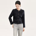 Women's Oversized Denim Jacket Blue Button Front Open Cardigan Fashionable Frayed Luxury Style Long Sleeve Top
