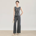 Elegant Women's Knitted Tweed Suit Single-Breasted Sleeveless Vest Top or High-Waisted Straight-Leg Pants Autumn Winter New