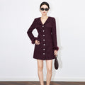 New Elegant Fashion Slim Fit V-neck Bird Feather Splicing Dress Women's High-End Customized Mid-length A- line Skirt Polyester