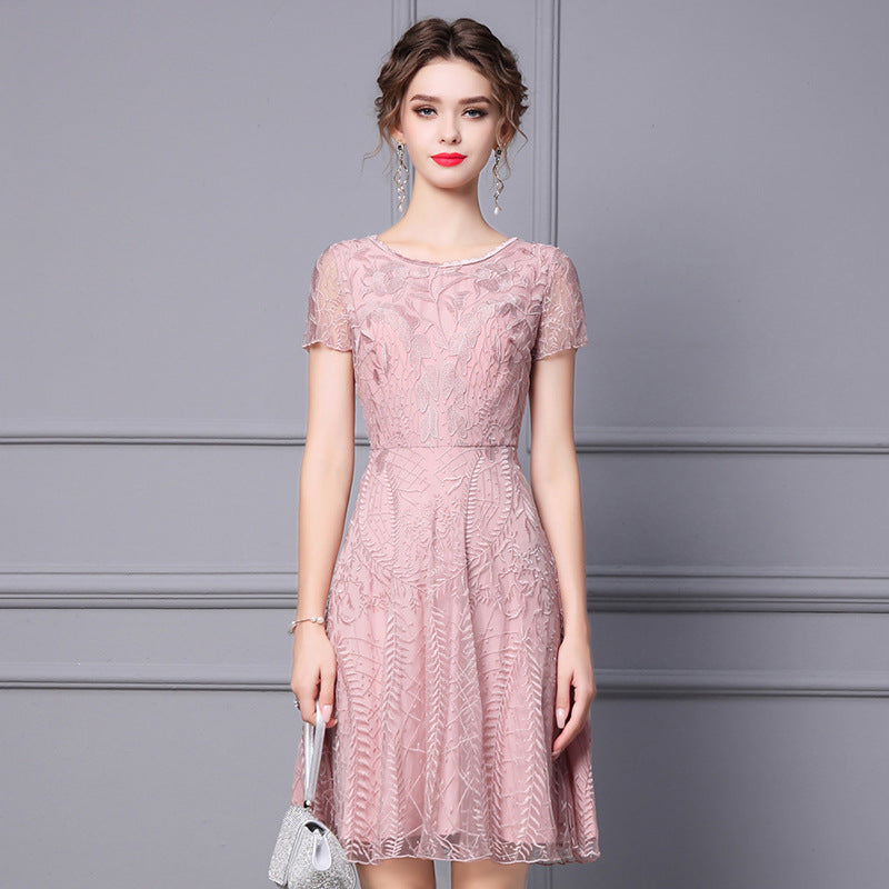 Elegant Mid-Length Lace Embroidery Dress for Middle-Aged Women Summer Hot Sale Of The Season Fashionable Mommy Dress Lightweight