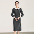 Elegant Vintage French Style Long Sleeve Wrap Waist Dress College Style Slimming Midi Hepburn Style Fake Two-Piece Dress