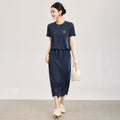 Casual Lace Splicing Loose Midi Skirt Women's Set round Neck Comfortable Atmosphere plus Size Space Cotton Blend Elegant