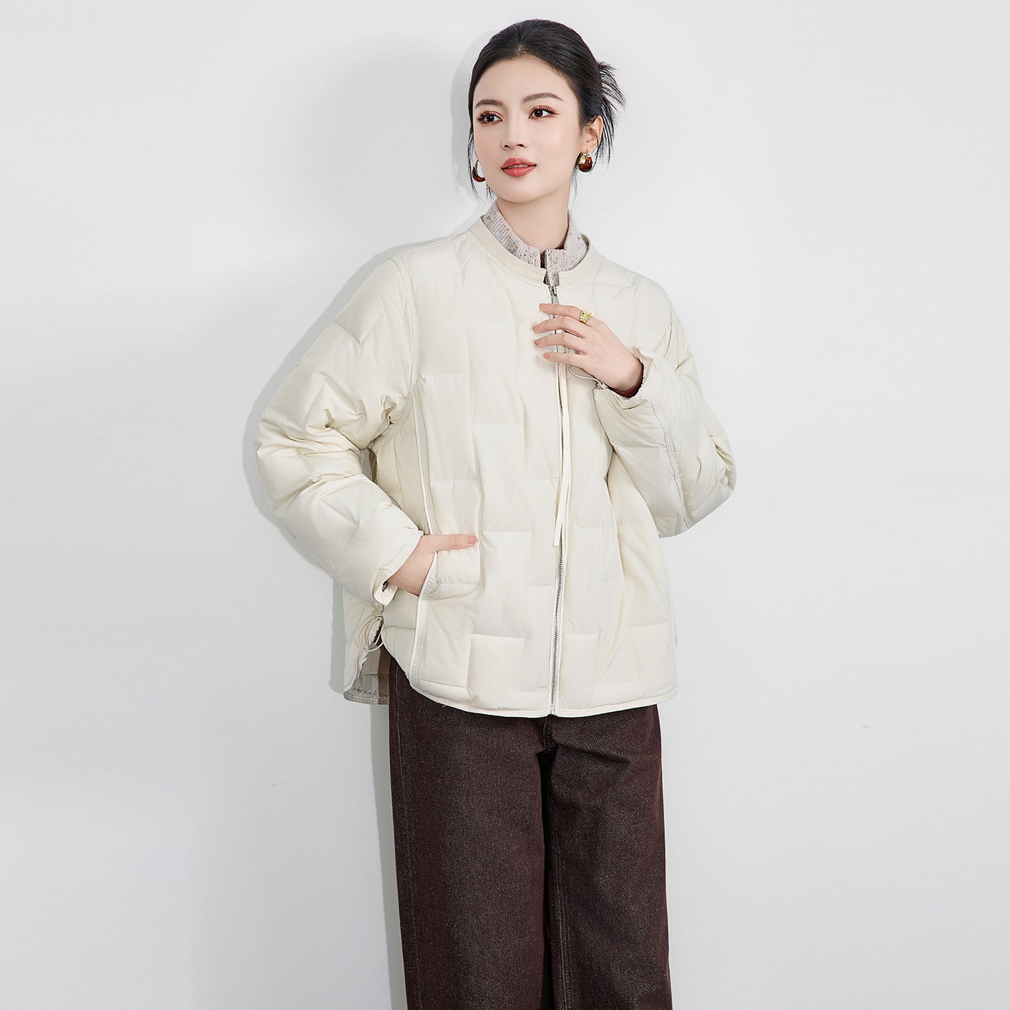 Women's Winter Quilted Padded Jacket Vintage Long Sleeve Stand Neck Ladies Parkas Short Warm Cotton Female Coat
