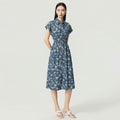 Elegant Commute Quality Shirt Dress with Print High Waist Short Sleeve Turn-down Collar Cotton Summer New Style Women's Dress