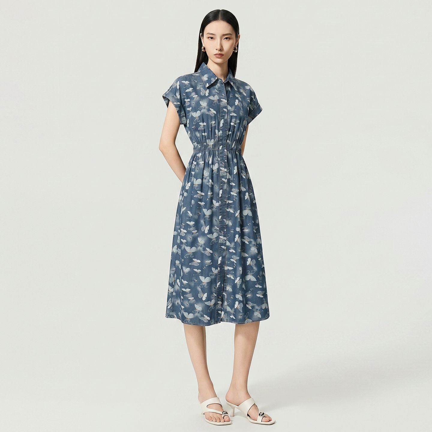 Elegant Commute Quality Shirt Dress with Print High Waist Short Sleeve Turn-down Collar Cotton Summer New Style Women's Dress