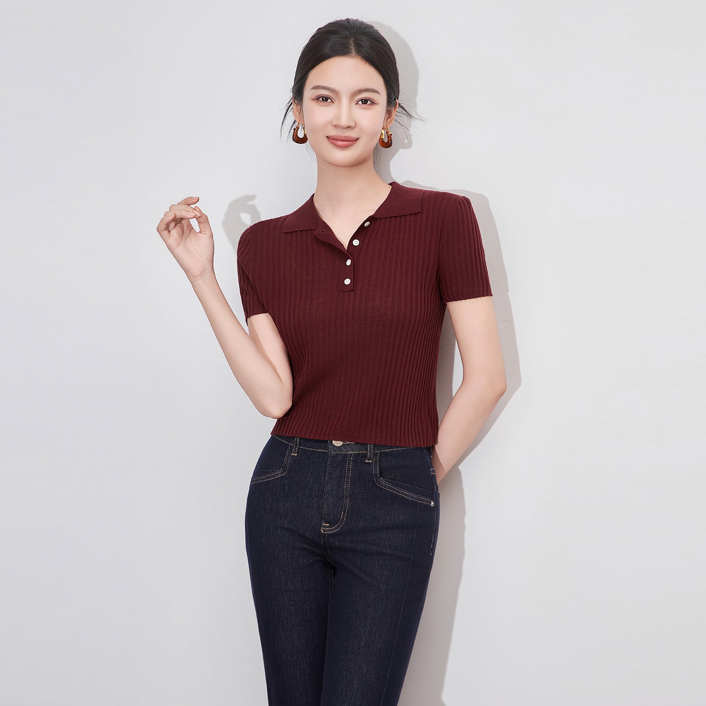 Summer Women's Polo Neck Short Sleeve Knitted Shirt Ultrafine Lyocell Linen Dense Weave Slim Fit Casual Style Elegant Quality