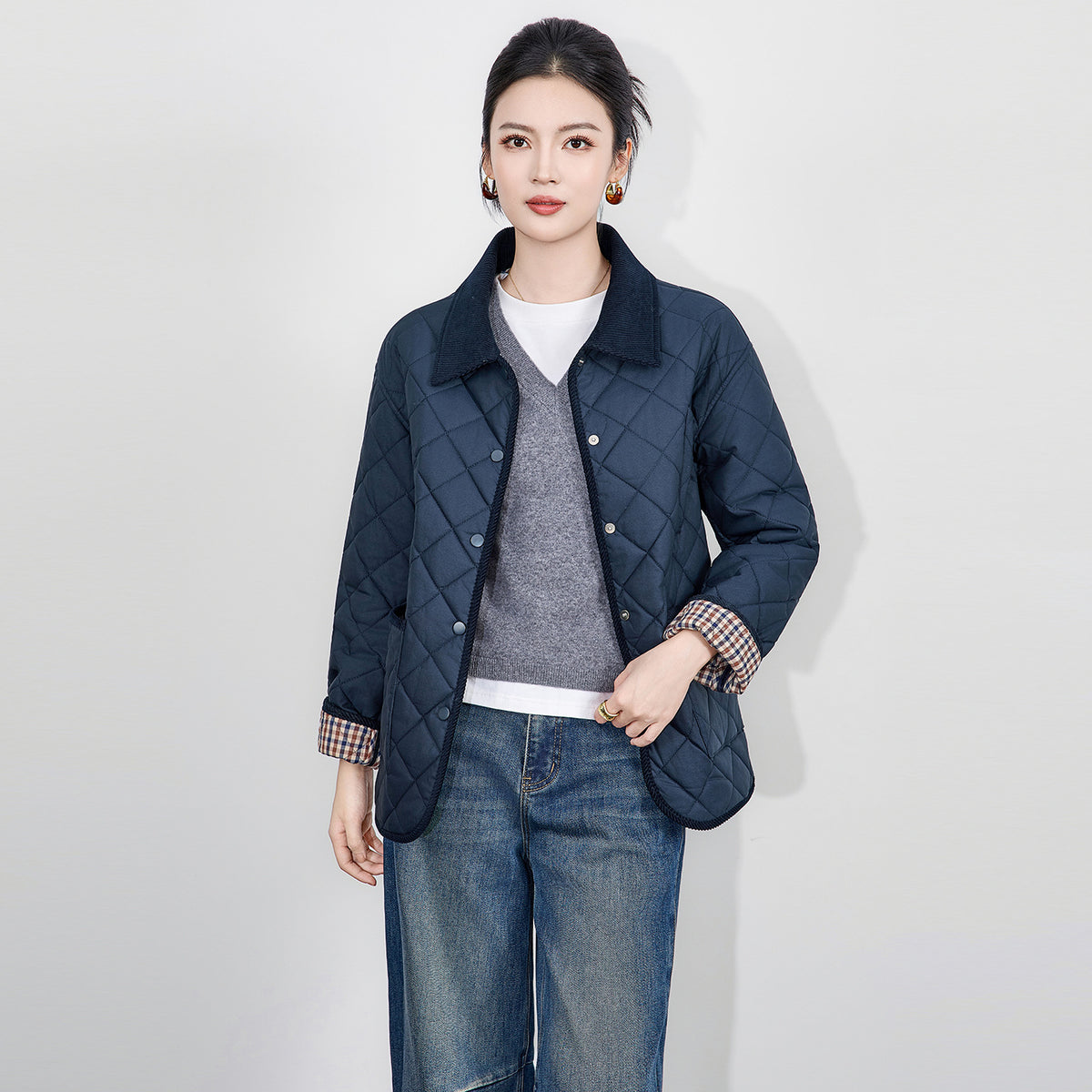 Women's Vintage Quilted Jacket 2026 Winter Warm Parkas Plaid Spliced Cuff Long Sleeve Lady Outerwear Woman Clothes