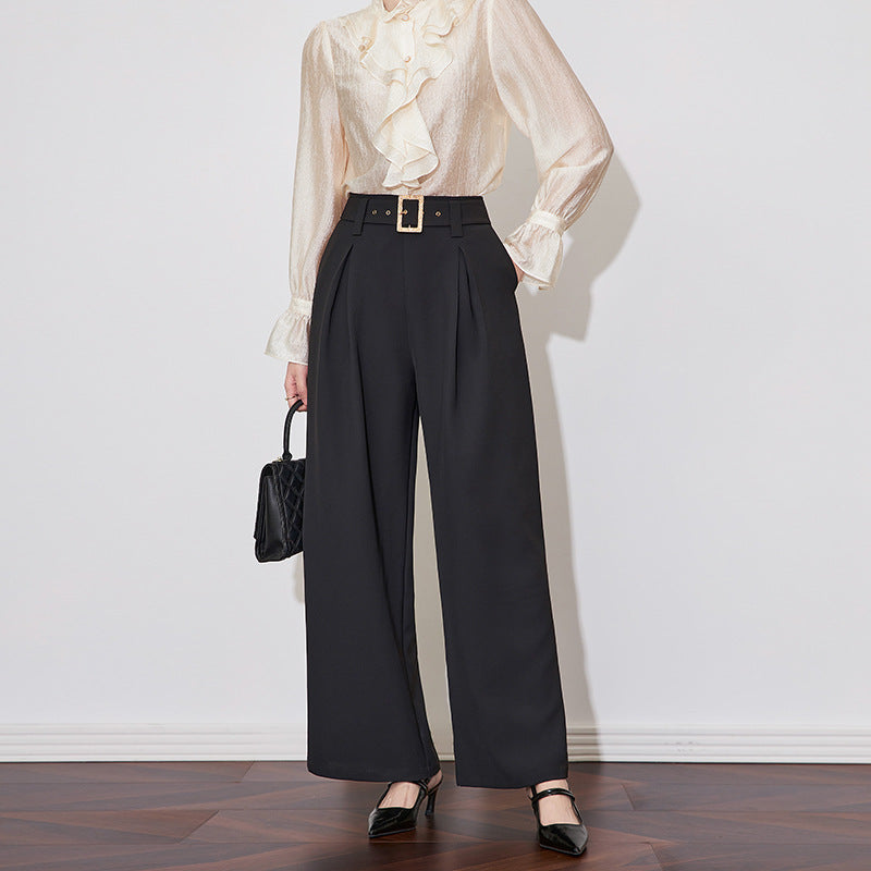 High Waist Wide Leg Suit Pants for Women Loose Straight Cut Autumn Winter New Style Casual Long Trousers Polyester Cotton Blend