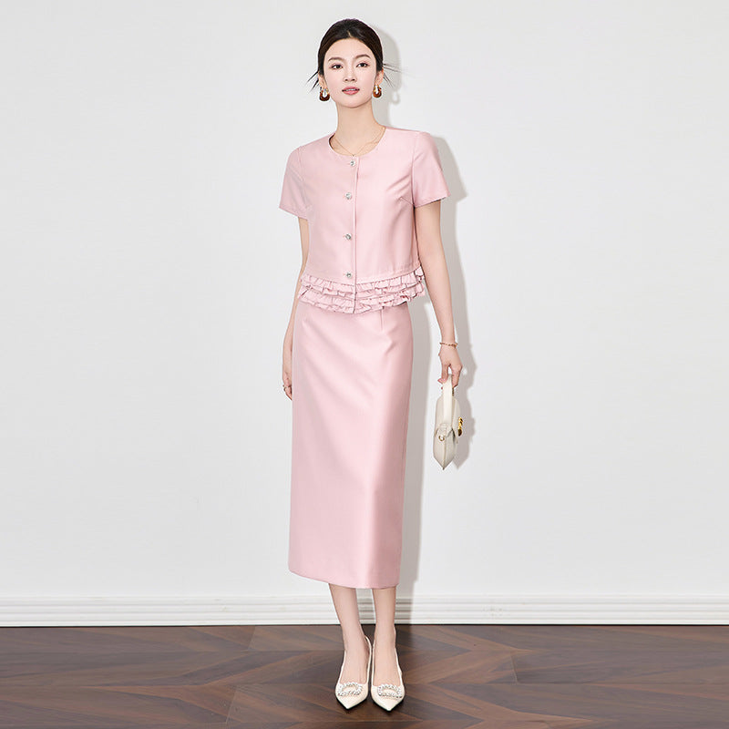 French Style Butterfly Knot Top And Wrap around Mini Skirt Two Piece Set Summer Collection Elegant Commute Ultrafine Plain