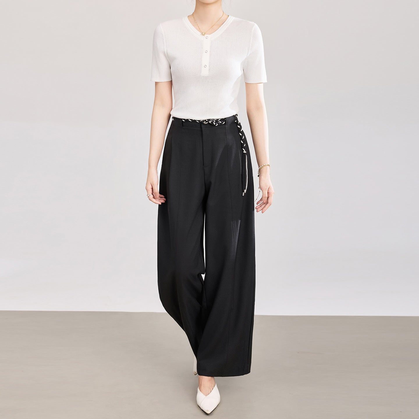 Rose Satin Poer High Waist Wide Leg Casual Pants Drapey Glossy Feel Ladies Faion Spring Collection